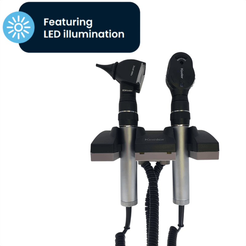 Oftalmoscopio LED Practitioner y set de otoscopio LED de fibra óptica con cable (240 V)